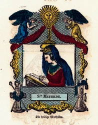 Andachtsbild: Heilige Mathilde. Gravur des 19. Jahrhunderts. Private Sammlung