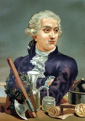 Porträt von Antoine Laurent de Lavoisier (1743 - 1794), französischer Chemiker. nach „La Ciencia y sus Hombres“ von Louis Figuier. Barcelona 1881