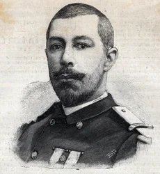 Porträt von Antoine Mizon (1853-1899), französischer Entdecker in Afrika. Gravur in "Le Petit Parisien"