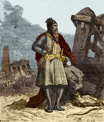 Porträt von Friedrich I. von Hohenstaufen, bekannt als Friedrich Barbarossa (1122-1190), römisch-deutscher Kaiser. Gravur aus dem 19. Jahrhundert