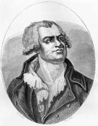 Porträt von Georges Danton (1759 - 1794) Redner und Politiker - Gravur von 1863 in „Das Rote Buch - Geschichte des Schafotts in Frankreich“ von Dupray de La Maherie. Private Sammlung