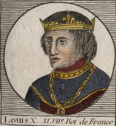 Porträt von Ludwig X. der Hutin (1289 - 1316), König von Frankreich - Ludwig X. (1289-1316) der Eigensinnige, König von Frankreich und Navarra - Gravur aus „Instruction sur l
