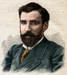 Porträt von Pietro Paolo Savorgnan di Brazza oder Pierre Paul François Camille Savorgnan de Brazza auf Französisch (1852-1905) Generalgouverneur des französischen Kongo. Gravur in „Le Petit Parisien“