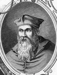 Porträt von Sebastiano Luciani, genannt Sebastiano del Piombo (1485-1547), italienischer Maler. Gravur von 1859 in „Die Galerien Europas - Italien“ von Armengaud.