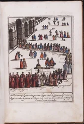 Prozession des Dogen und seines Gefolges auf dem Markusplatz in Venedig