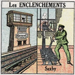 Eisenbahnen: Verriegelung. Eine Eisenbahn, die eine Saxby-Einzelleverstation verwendet.