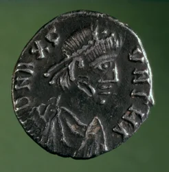 Silberdenar mit dem Abbild des Königs der Vandalen Gunthamund (484-496)
