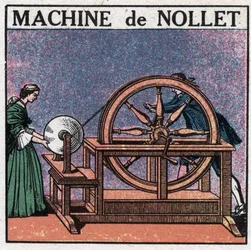 Statische Maschinen: die Maschine des Abtes Jean Antoine Nollet, erfunden 1740. Anonyme Illustration von 1925. Private Sammlung