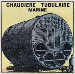 Dampferzeuger: Marine-Rohrkessel. Anonyme Illustration von 1925. Private Sammlung