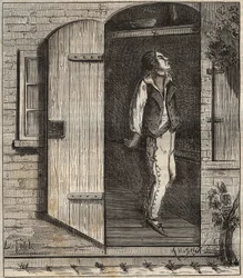 Suizid im Zuchthaus von Rochefort im Jahr 1840. Kupferstich in "Histoire des bagnes depuis leur création à nos jours" (1877) von Pierre Zaccone (1817-1895) (Colonia Penale - Strafkolonie). Privatsammlung.