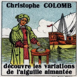 Terrestrischer Magnetismus: Christoph Kolumbus (1451-1506) entdeckt die Variationen der Magnetnadel eines Kompasses während seiner Reise nach Amerika im Jahr 1492. Anonyme Illustration von 1925. Private Sammlung.
