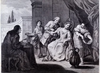 Der Aderlass, medizinische Technik (Gravur)