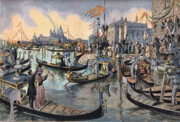 Der deutsche Kaiser Wilhelm II. von Preußen (1859-1941) in Venedig. In „Le Petit Parisien“ am 12.04.1908