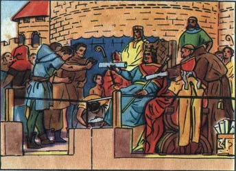 Der König von Frankreich Ludwig VI. der Große (1081-1137) gewährt der Stadt Paris die Charta. Anonyme Illustration in „Collection des souverains et chefs d