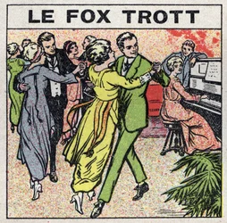 Die Wirkung der Musik: Paare tanzen den Foxtrott bei einem gesellschaftlichen Abend. Anonyme Illustration von 1925. Private Sammlung.
