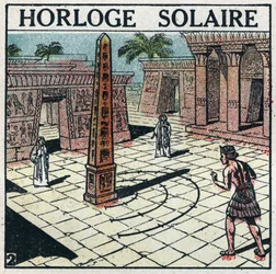 Zeit: im alten Ägypten verwendete Sonnenuhr. Anonyme Illustration von 1925. Privatsammlung.