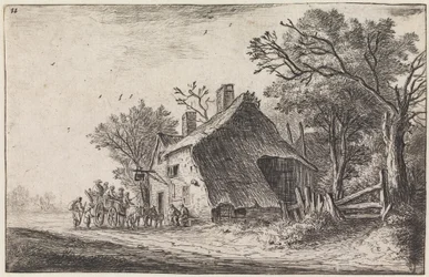 Die Ankunft der Reisenden am Gasthaus (Nr. 2 aus einer Serie von 12 Drucken)