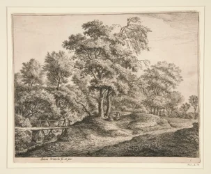 Die Bäuerin und das Mädchen auf der kleinen Holzbrücke