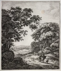 Sechs große aufrechte Landschaften mit Szenen aus dem Alten Testament: Abraham verabschiedet Hagar und Ismael
