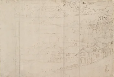 Panorama von London, gesehen von Southwark: Bankside, 1554