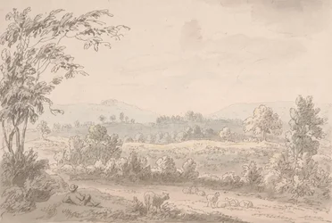 Landschaft mit Schäfer und Schafen