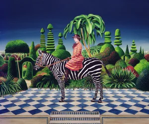 Dame auf einem Zebra