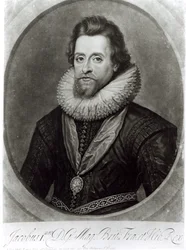 Porträt von James I (1566-1625) nach einer Miniatur von Nicholas Hilliard (1547-1619) von 1617, graviert von George Vertue