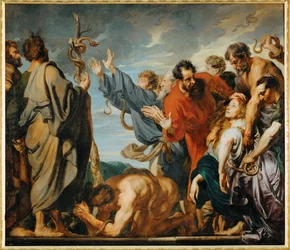Die eherne Schlange: Moses hält die eherne Schlange