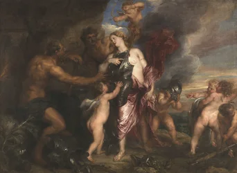 Thetis erhält die neue Rüstung für Achilles in der Schmiede des Vulkan
