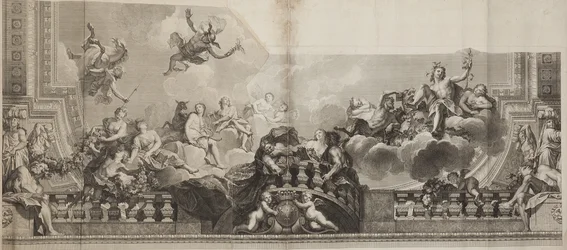 Entwurf des Mittelpanels der Decke der Grand Gallery des Palais Royal, graviert von Nicolas Henri Tardieu