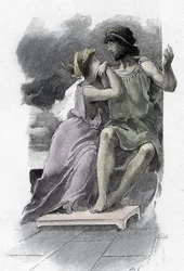 Homers Odyssee: Odysseus und Penelope. Illustration von Antoine Calbet (1860-1944) für „Die Odyssee“ des griechischen Dichters Homer, 1897, Privatsammlung