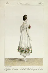 Eine Dame mit asiatischer Frisur in einem Ballkleid mit Bändern, Platte 4 aus der 