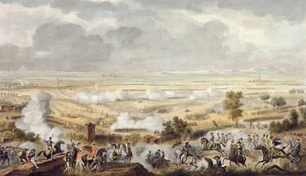 Die Schlacht von Marengo, 23 Prairial, Jahr 8 (12. Juni 1800) graviert von Jean Duplessi-Bertaux (1747-1819)
