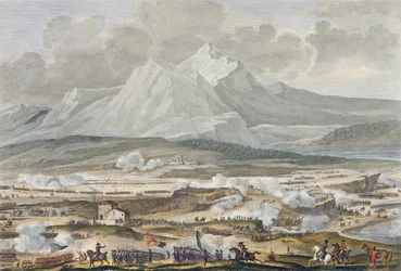 Die Schlacht von Rivoli, 25. und 26. Nivose, Jahr 5 (Januar 1797) graviert von Jean Duplessi-Bertaux (1747-1819)