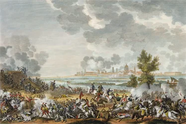 Die Schlacht von S. Giorgio di Mantova, 29. Fructidor, Jahr 4 (September 1796), graviert von Jean Duplessi-Bertaux
