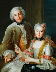 Porträt von Francois de Jullienne, stehend neben seiner Frau, sitzend