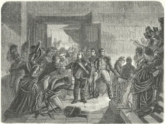 Ludwig XVIII. verlässt den Tuilerienpalast, nachdem er von Napoleons Rückkehr aus Elba erfahren hat