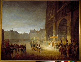 Die Segnung der Fahnen auf dem Platz der Kathedrale Notre Dame de Paris im Jahr 1804