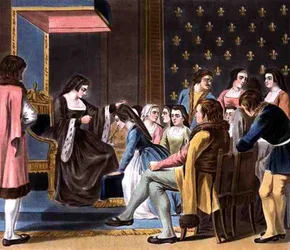 Einrichtung des Ordens der Franziskanerinnen durch Anne von Bretagne, graviert von Jean Baptiste Morret