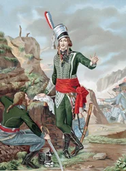 François Séverin Marceau-Desgraviers (1769-1896) Französischer Revolutionssoldat: Republikanische Armee von La Vendée: kämpfte bei Fleurus, Mainz, Mannheim und Koblenz. Schwer verwundet in Altenkirchen. Chromolithografie nach Gemälde.
