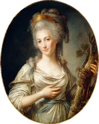Porträt einer Dame, angeblich die Prinzessin de Lamballe, stehend in Dreiviertellänge, in einem weißen Kleid mit blauer Schärpe