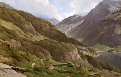 Gebirgslandschaft mit weidenden Ziegen