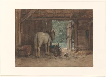 Pferd in einem Stall bei einer offenen Stalltür
