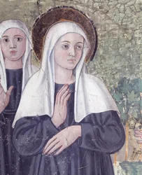 Leben der heiligen Francesca Romana: Bei ihrer Rückkehr von der Basilika St. Paul wurde die Heilige in Ekstase versetzt, in einem Bach, aber sie erhob sich vollkommen trocken, Detail
