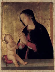 Die Jungfrau, die das Kind anbetet, Altarbild von Antoniazzo Romano (1430-1508)