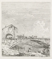 Ansichten: Ein Wagen überquert eine Brücke, 1735-1746