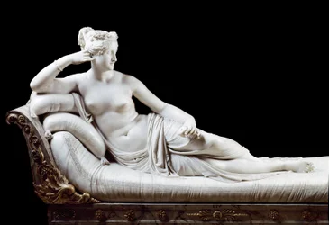 Pauline Bonaparte, Prinzessin Borghese (1780 - 1825), Schwester von Napoleon I., dargestellt als siegreiche Venus. Marmorskulptur von Antonio Canova (1804-1808), Rom, Galleria Borghese