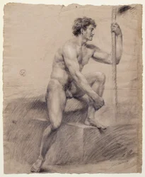 Studie eines männlichen Aktes, sitzend auf einem Podium, Antonio Canova, Zeichnung