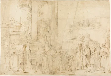 Der heilige Paulus tauft Dionysius den Areopagiten (recto); Skizzen eines Babys, Hände (verso)
