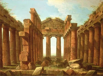 Figuren bei der Bewunderung des Neptuntempels in Paestum